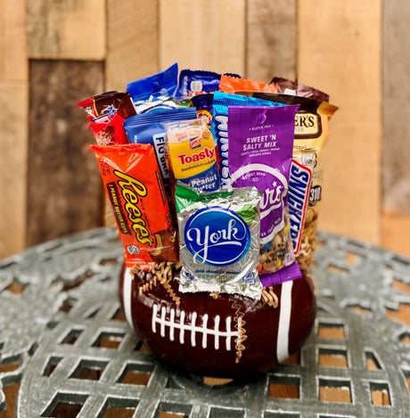 Football themed snack gift basket