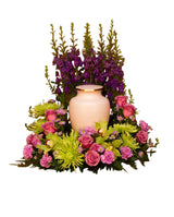 Peaceful Garden surround flowers for cremation urn