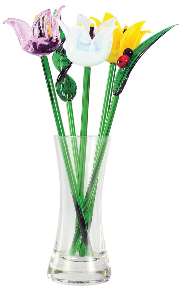 Glass Spring Tulips stems in vase