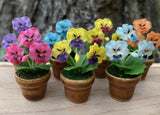 Handmade Miniature Pansies in Pot