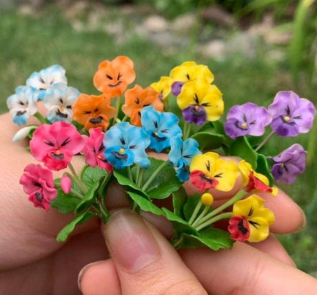 Handmade Miniature Pansies in Pot