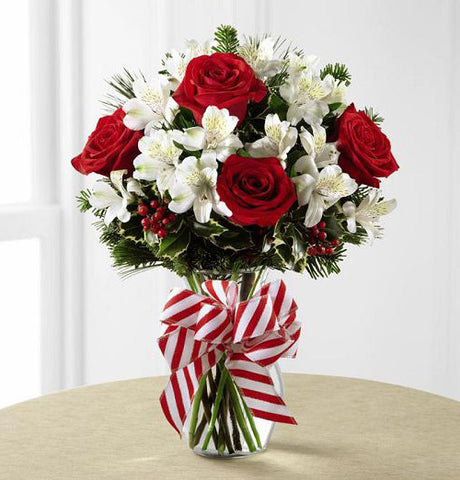 Peppermint Holiday Vase of red and white flowers in vase Small