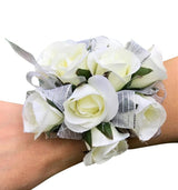 White and Silver Silk Flower Corsage