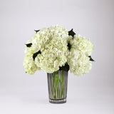 Ivory Hydrangea Bouquet in smoky gray glass vase Large