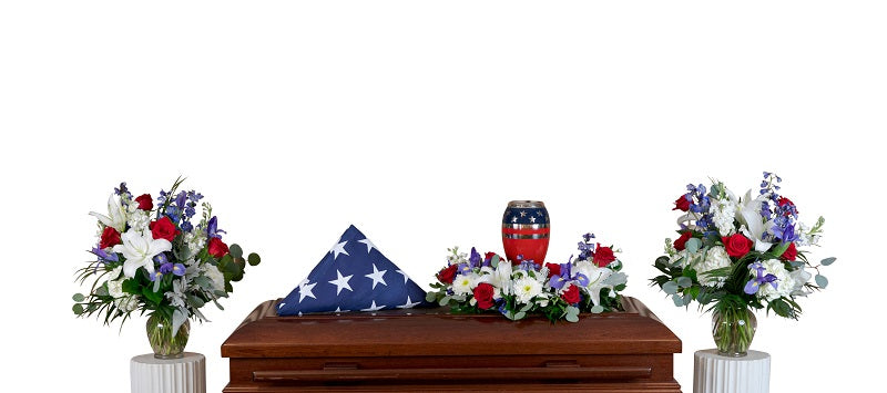 3 piece patriotic cremation funeral package with half garland