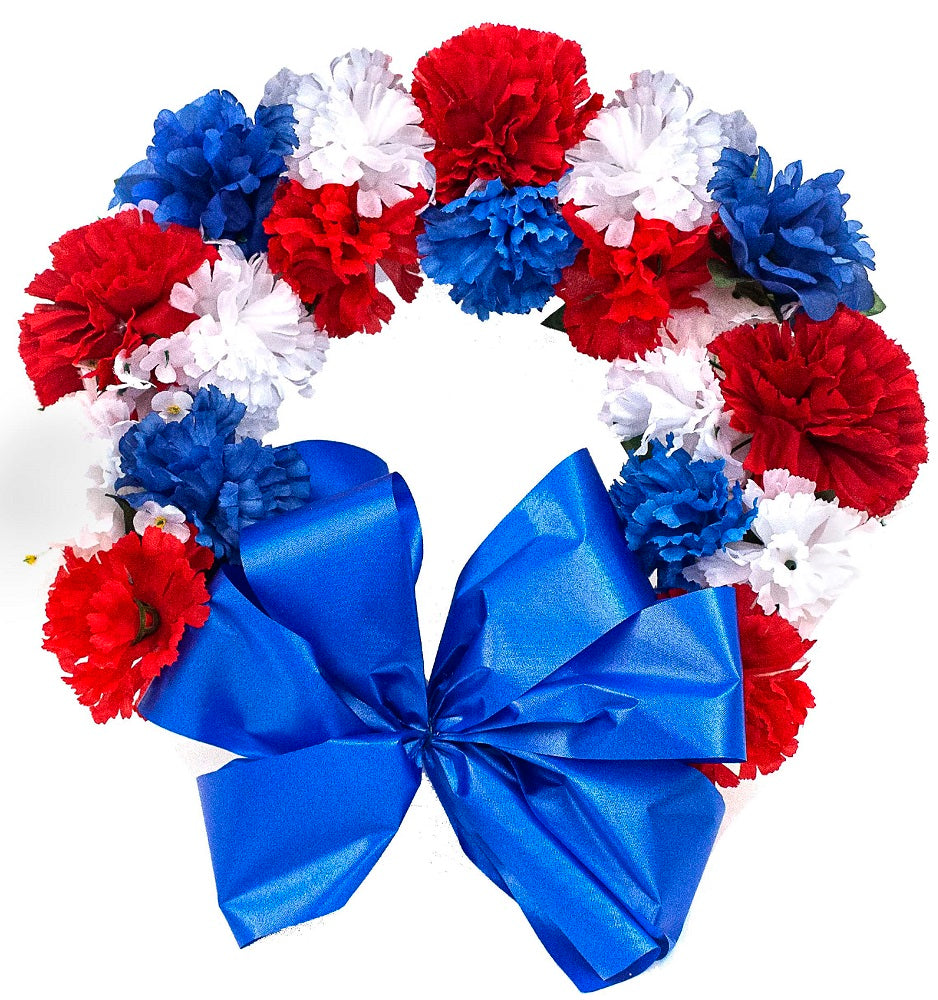 Large red, white and blue artificial flower Memorial Day Wreath