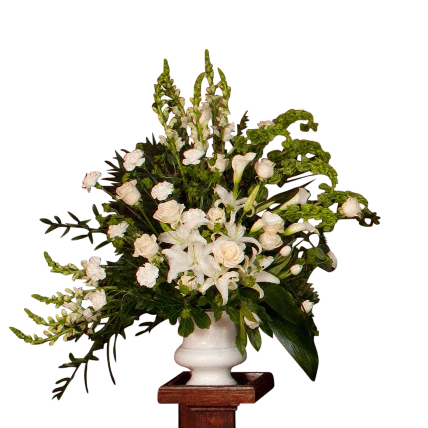 Modern Elegance Funeral Basket with assorted white flowers