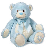 Blue teddy bear with blue bow