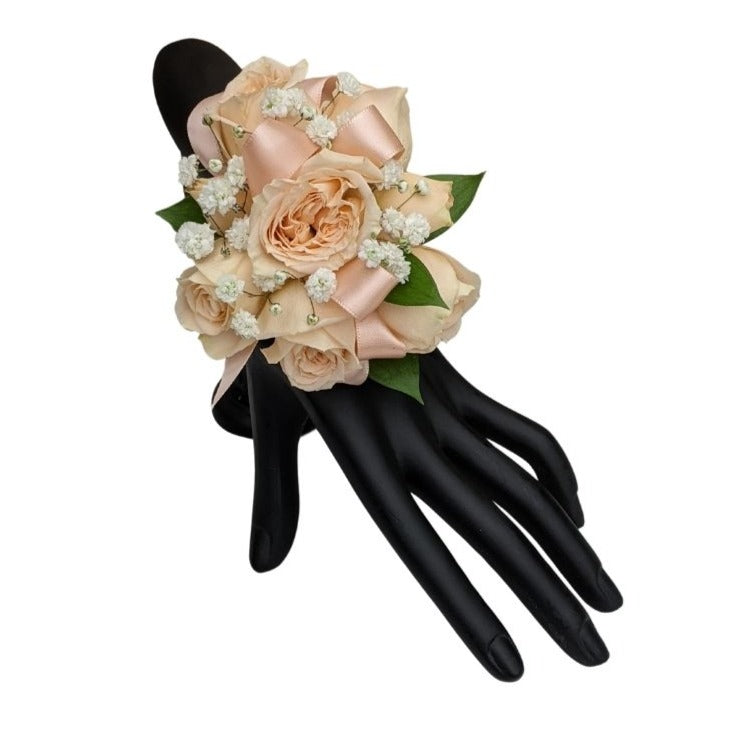 Peach Spray Rose Wristlet Corsage