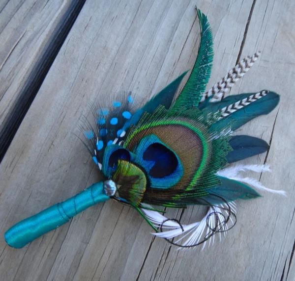 Peacock feather boutonniere