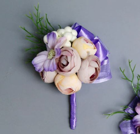 Peony Party Purple Silk Boutonniere