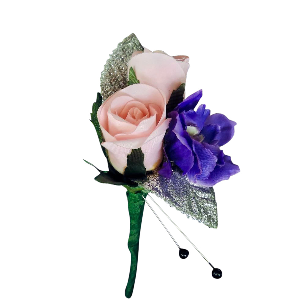 Pink and Purple Silk Flower Boutonniere