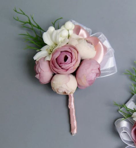 Peony Party Pink Silk Boutonniere