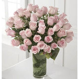 Luxury pink roses in cylinder vase