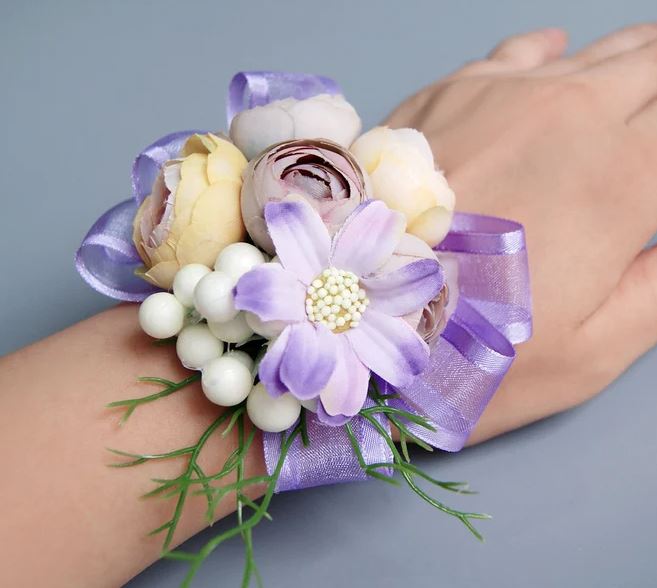 Peony Party Purple Silk Wristlet Corsage