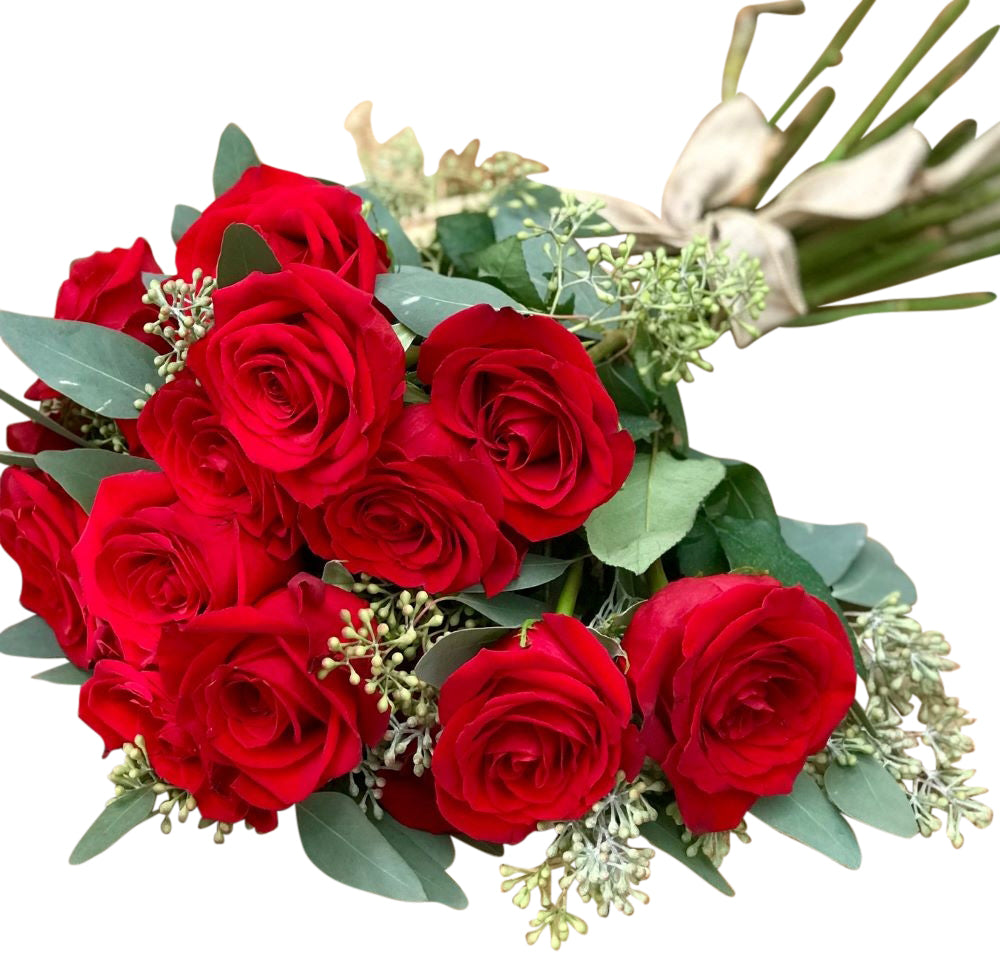 Radiantly Red  Bouquet laying down