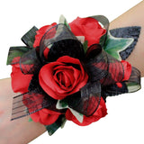 Red and black silk corsage