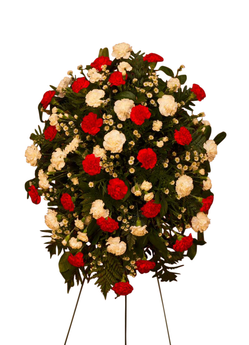 Red and white carnation funeral flower standing spray