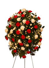 Red and white carnation funeral flower standing spray