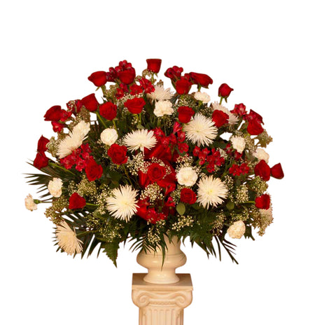 Extra large red and white funeral flower urn