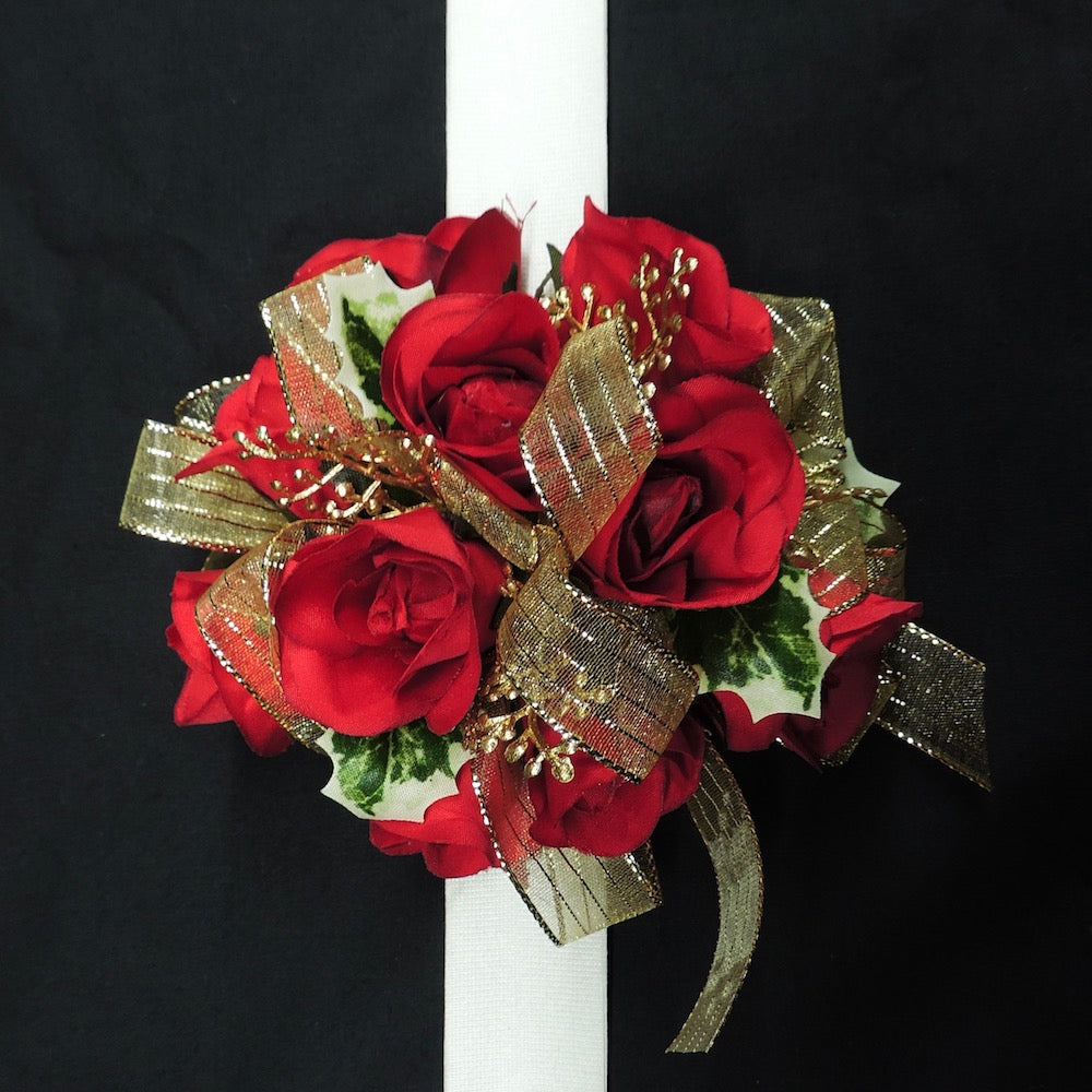 Holiday Silk Red Rose Corsage Bracelet