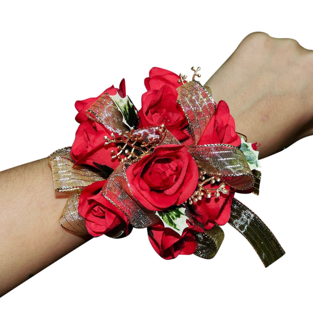 Holiday Silk Red Rose Wristlet Corsage