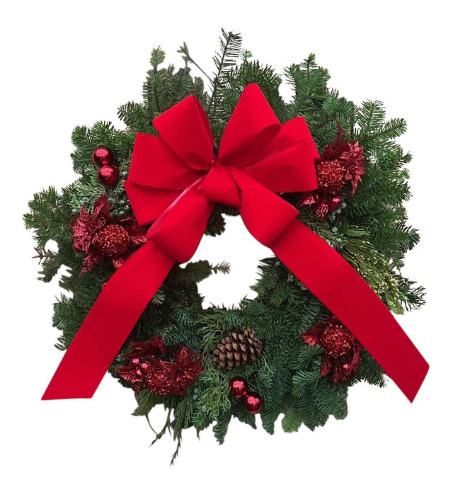 Red Shimmer Fresh Holilday Door Wreath