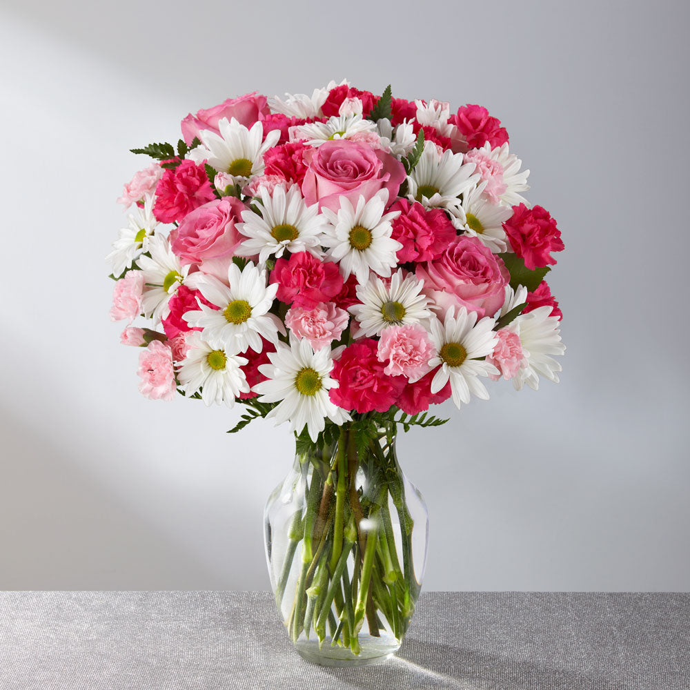 Sensual Surprise vase arrangement with assorted pink roses