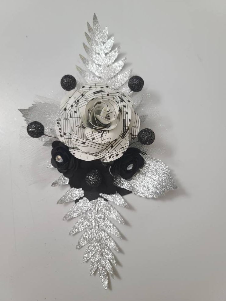 Black and White Sheet Music Rose Boutonniere