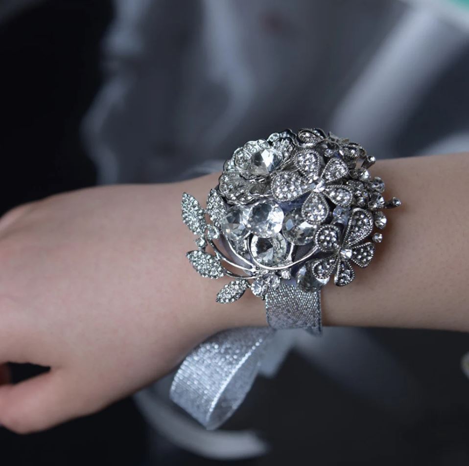 Shimmering Brooch Wristlet Corsage