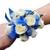 Blue and White Silk Flower Wristlet Corsage