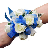 Blue and white silk flower corsage