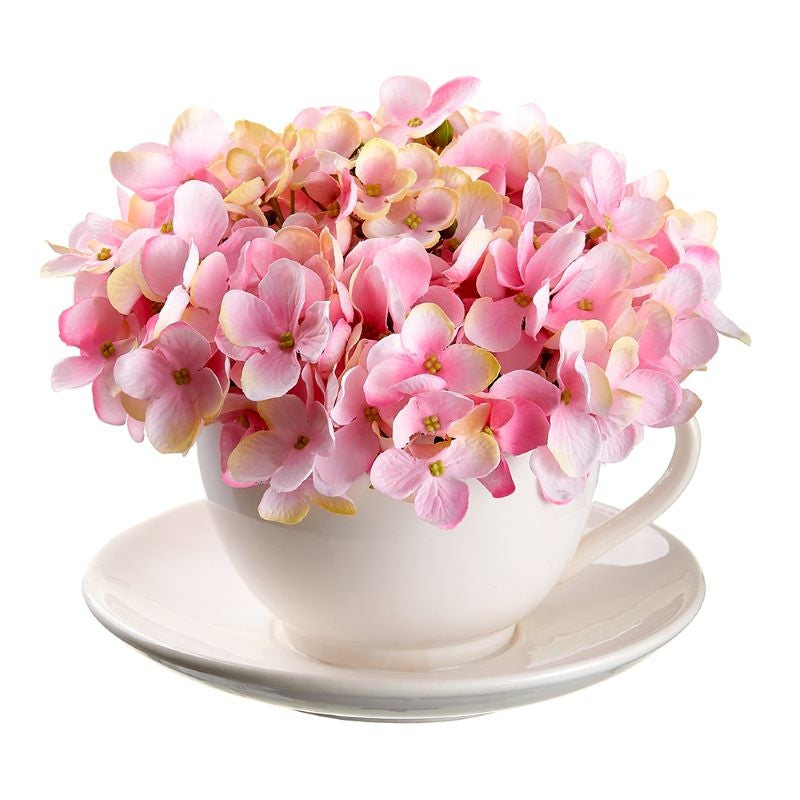 Silk Hydrangea in Teacup