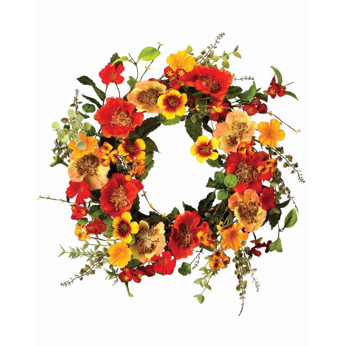 Silk Mixed Poppy Wreath