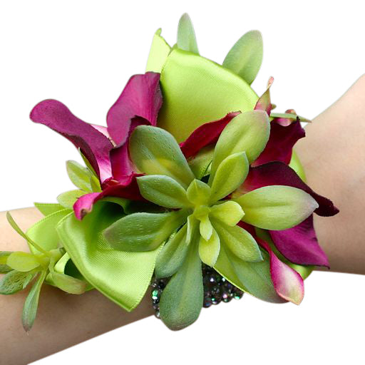 Silk Purple Orchid and Succulent Wristlet Corsage