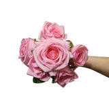 6 pink silk roses in a clutch bouquet