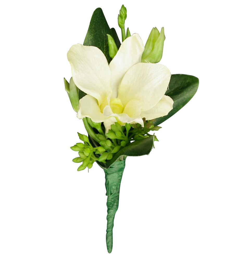 Silk White Orchid Boutonniere