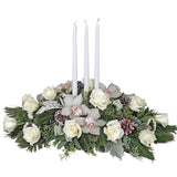 Snowy Winter centerpiece with 3 taper candles