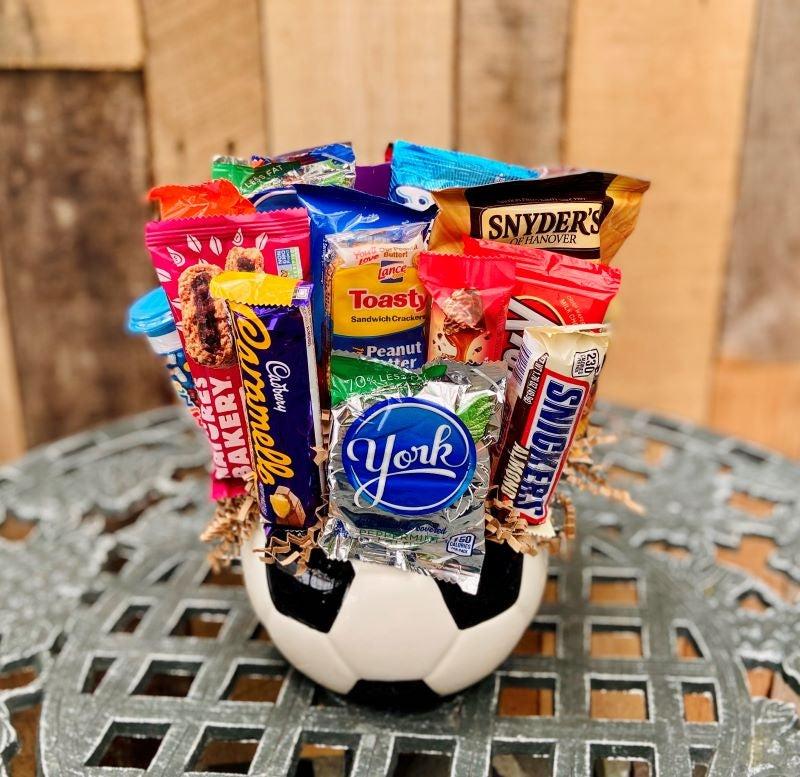 Soccer themed snack gift basket