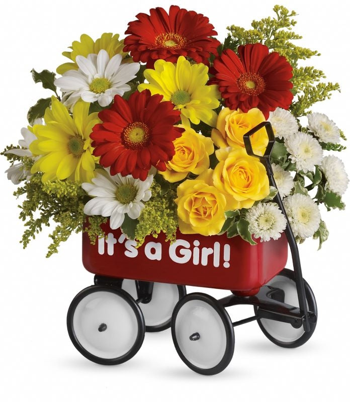 Teleflora Baby's Wow Wagon with yellow