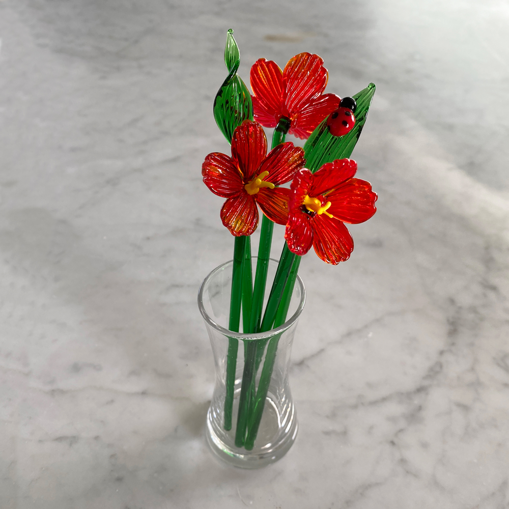 Glass Hibiscus Flowers in Vase