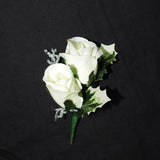 White and Silver Silk Rose Boutonniere