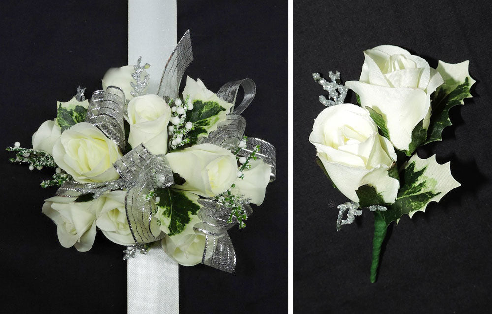 White and Silver Silk Flower Prom Combo