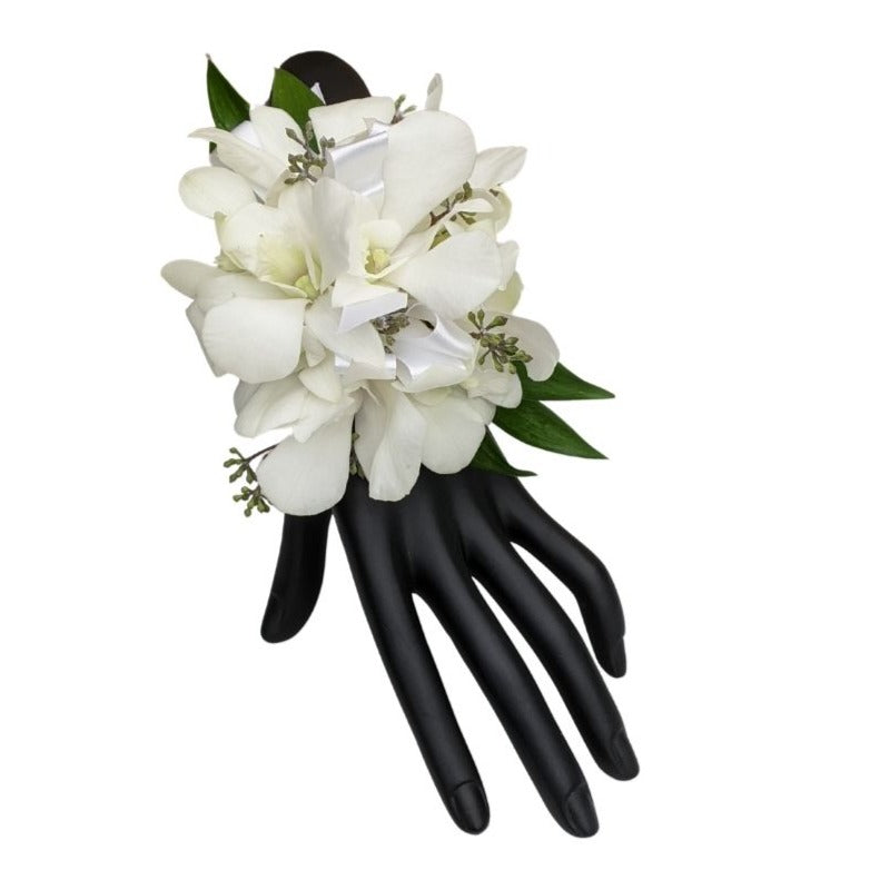 White Orchid Corsage on Wrist